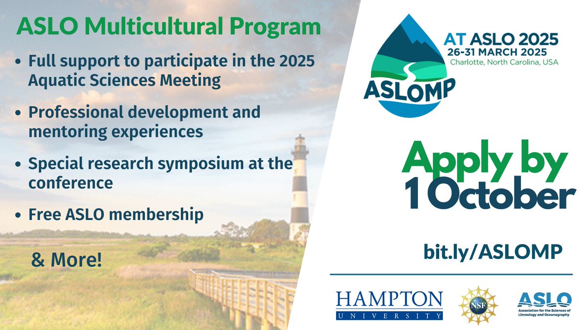 #ASLOMP is going to #ASLO25! If you are an undergrad or graduate student interested in presenting at the upcoming Aquatic Sciences Meeting, please consider applying. Visit bit.ly/ASLOMP for program details and eligibility. Apply by 1 October!
