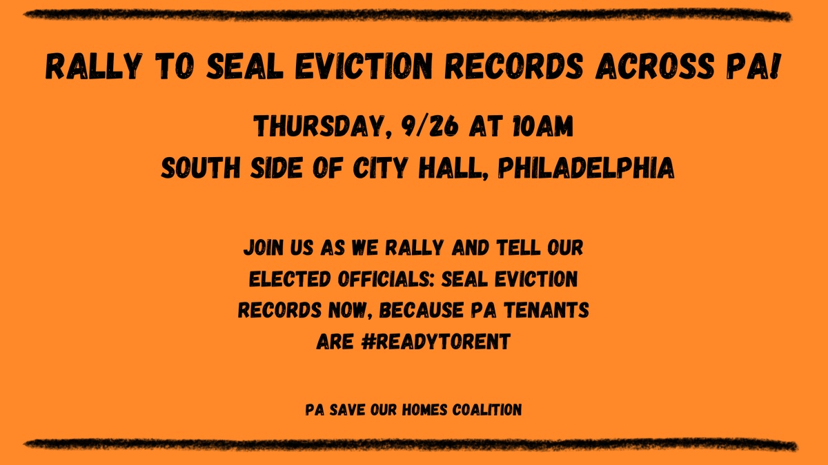 Having an eviction court filing on your record means many landlords won’t rent to you. But lots of tenants who receive eviction filings aren’t actually evicted.

Join us on 9/26 at 10am at the south side of City Hall to tell our legislators, Seal Eviction Records Now!