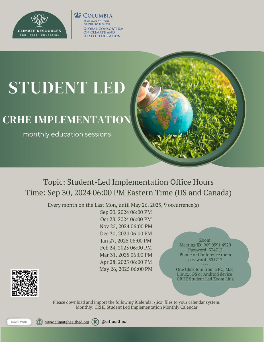 Climate Resources for Health Education (@crhealthed) on Twitter photo Student-Led CRHE Implementation office hours - please drop by! <a href="/MS4SF/">Medical Students for a Sustainable Future</a> <a href="/GCCHE_/">Global Consortium on Climate and Health Education</a> <a href="/phreportcard/">Planetary Health Report Card</a>
#climatechange #medicine Student-Led CRHE Implementation office hours - please drop by! <a href="/MS4SF/">Medical Students for a Sustainable Future</a> <a href="/GCCHE_/">Global Consortium on Climate and Health Education</a> <a href="/phreportcard/">Planetary Health Report Card</a>
#climatechange #medicine