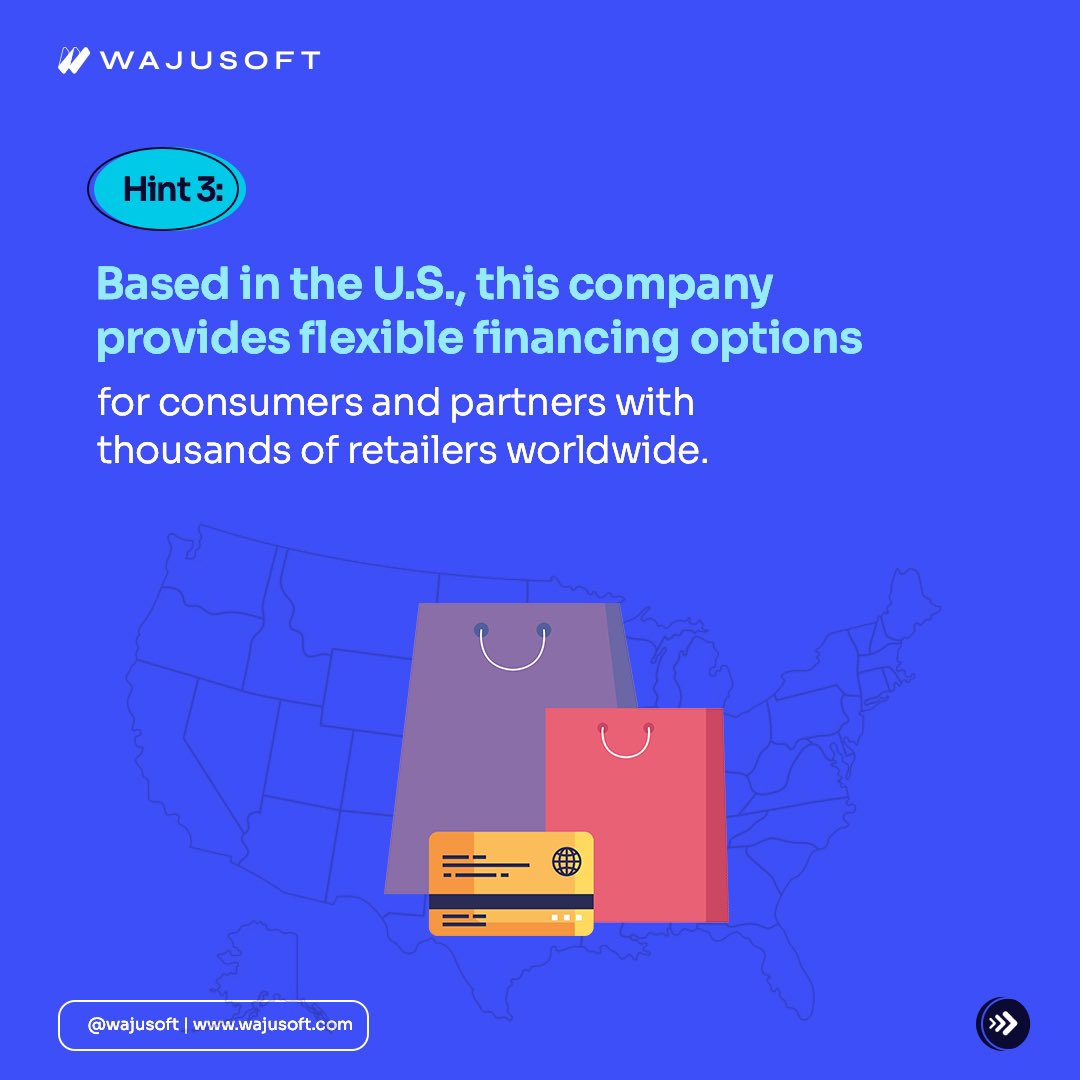 wajusoft's tweet photo. It is known for offering a “buy now, pay later” service, starting in the e-commerce space.
What Startup comes to mind🤔?
Swipe for more clues
We know you found this interesting and educational
Follow us for more contents like this.
#wajusoft #guessthestartup #funpostrn #guesspost #guessinggames #usstartups #usstartup