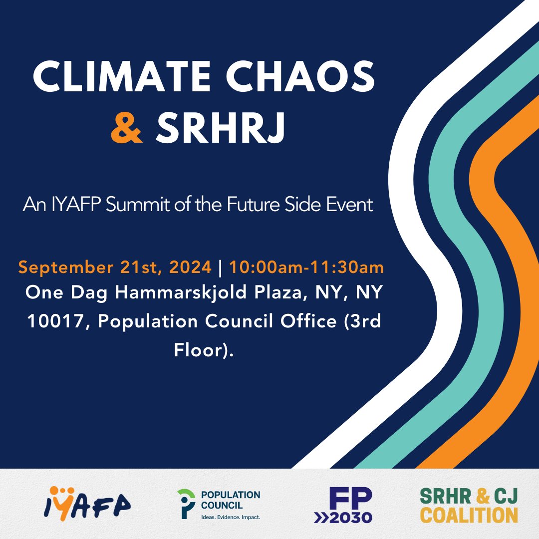 The #ClimateCrisis is more than an environmental issue — it’s a justice issue. Join <a href="/IYAFP/">IYAFP</a>, <a href="/Pop_Council/">Population Council</a>, <a href="/FP2030Global/">FP2030</a>, and the #SRHR &amp; CJ Coalition for a discussion about the intersection of #ClimateAction and #ReproductiveJustice. 

RSVP: bit.ly/IYSoTFSideEvent
#SOTF