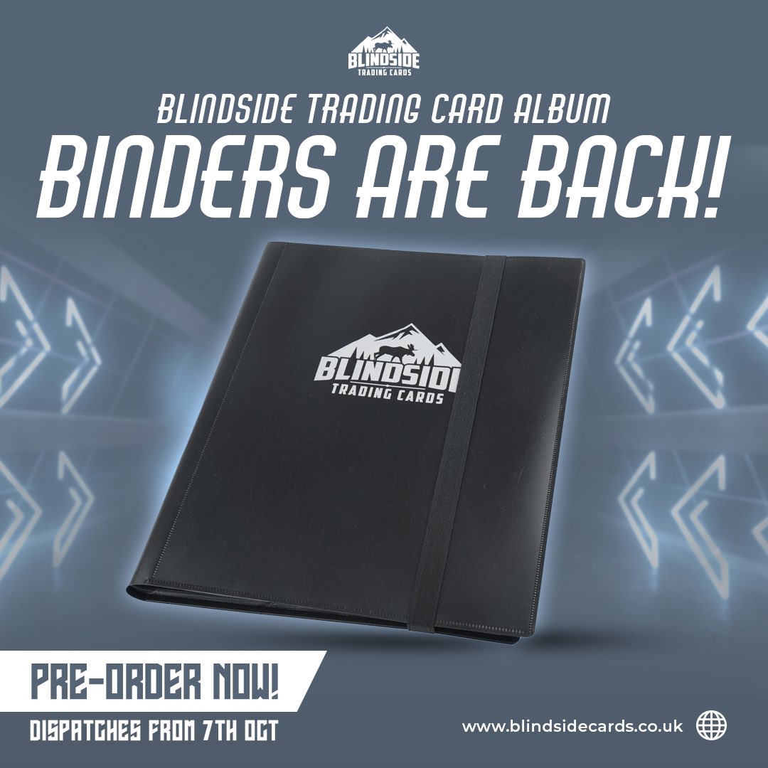 📢 HUGE NEWS!! 📢 The wait is over! Our official trading card albums are back in stock and available to pre-order NOW! 

All orders for the albums will be dispatched from 7th October.

Get yours here ➡️ blindsidecards.co.uk/product/blinds…