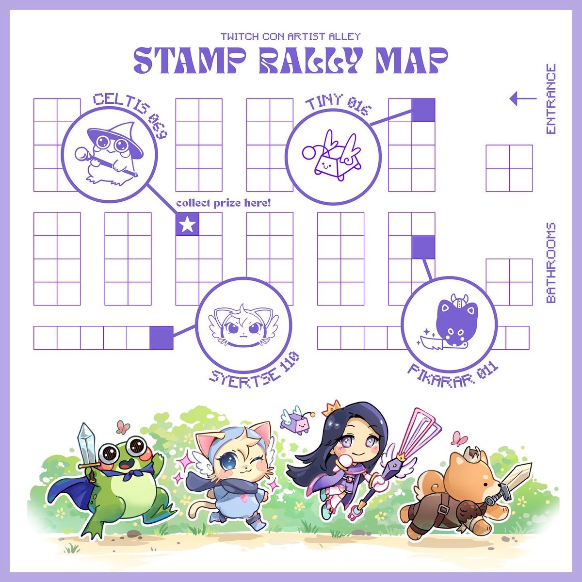 pikarar's tweet photo. Twitch Con Stamp Rally with @tinymakesthings @celtisart @Syertse !!! https://t.co/WuDCZwE9vp