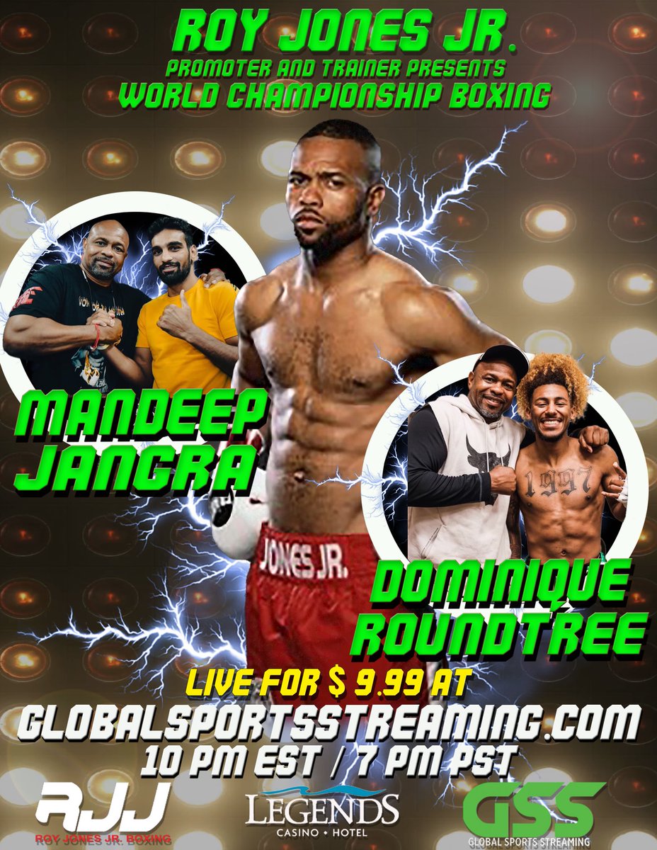GlobalSportStreaming (@gsstreaming) on Twitter photo Tomorrow night <a href="/RealRoyJonesJr/">Roy Jones Jr.</a> boxing promotions bringing championship boxing back to Legends Casino and for fans all over the world on globalsportsstreaming.com (click bio link) Roy will be trainer, promoter and broadcast analyst on the show. #boxing Tomorrow night <a href="/RealRoyJonesJr/">Roy Jones Jr.</a> boxing promotions bringing championship boxing back to Legends Casino and for fans all over the world on globalsportsstreaming.com (click bio link) Roy will be trainer, promoter and broadcast analyst on the show. #boxing