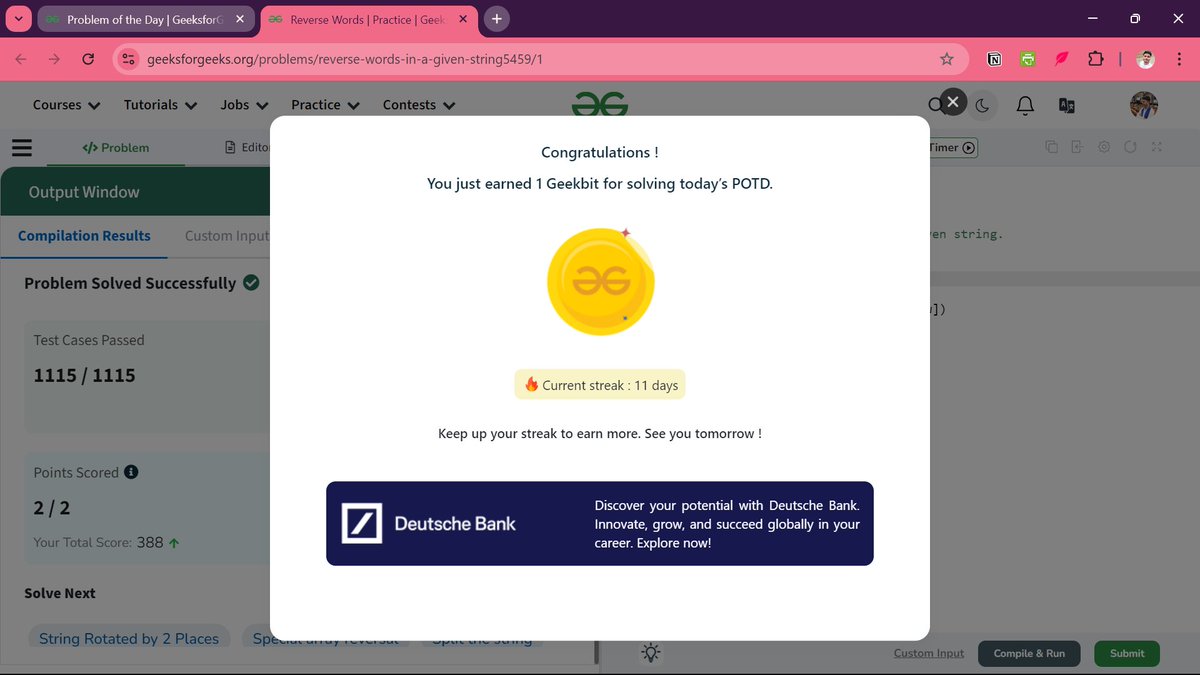 iamshyamgoyal's tweet image. 🗓️ Day 10 of #21DaysOfCode POTD Challenge

✅ Reverse Words
#geekstreak2024 @geeksforgeeks @DeutscheBank #DeutscheBank