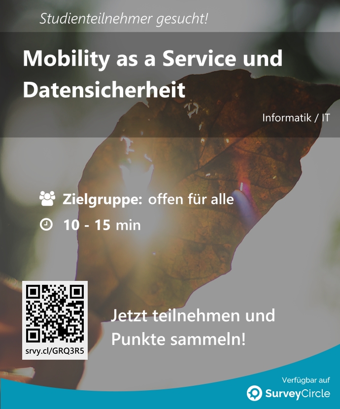 top_studies's tweet image. Teilnehmer gesucht für top-platzierte Online-Studie:

&quot;Mobility as a Service und Datensicherheit&quot; surveycircle.com/GRQ3R5/ via @SurveyCircle #uni_bamberg_of

#uxdesign #usabilitytest #mobilität #maas #anonymisierung #datenschutz