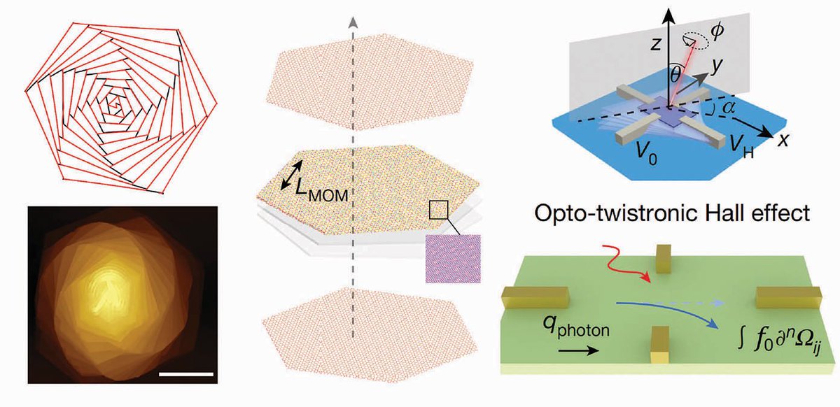 Our 1st collaborative paper <a href="/Nature/">nature</a> with Profs. Ritesh Agarwal &amp; Eugene Mele <a href="/PennEngineers/">Penn Engineering</a> shows novel opto-twistronic Hall effect in 3D twisted spirals of #2D materials👇

nature.com/articles/s4158…

#Quantum photonics from 3D #Moire lattice🤗

Congrats to Judy (Zhurun) &amp; Yuzhou!