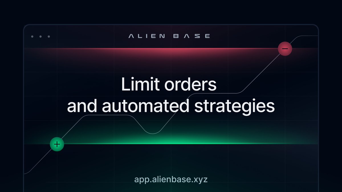 AlienBaseDEX's tweet image. Limit Orders and Automated Strategies are live on Alien Base 🚀

You now have the power of true limit orders on @base, and for the first time you can combine them into strategies that execute for you while you sleep 👽

Here’s what’s new on Alien Base ⬇️:

1. You can set a Limit…