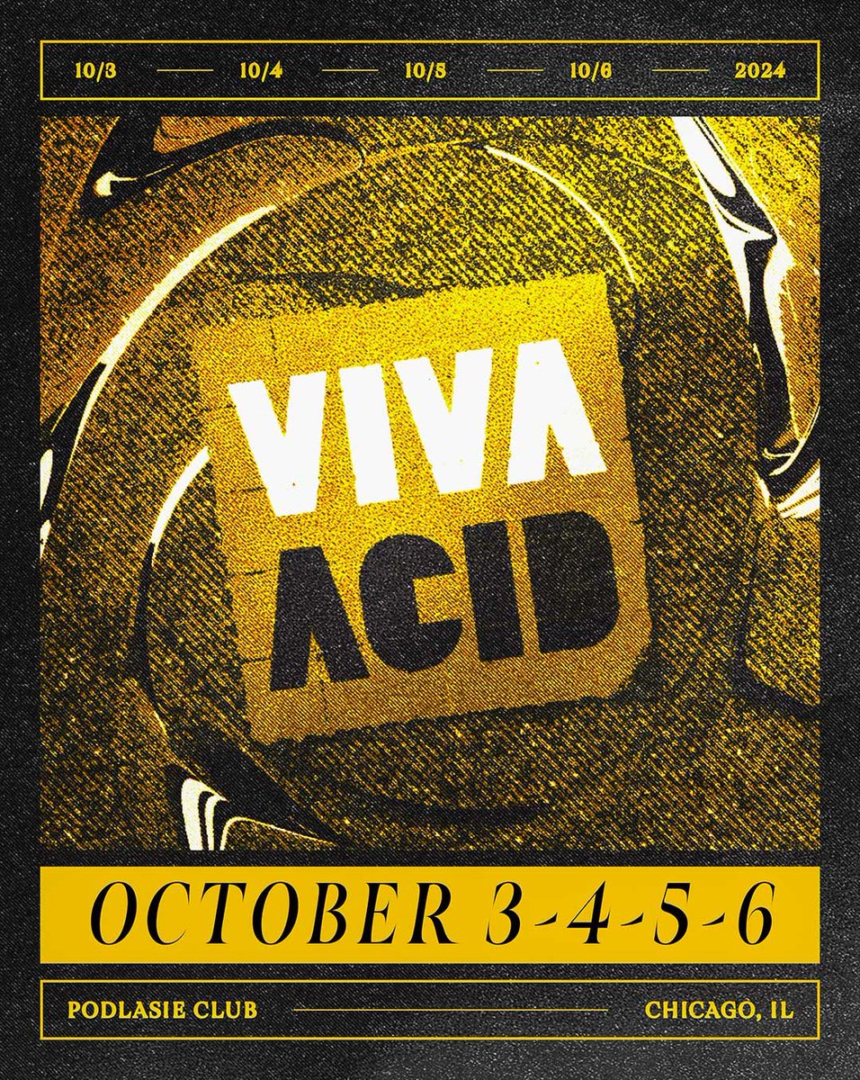 🙂 aaaaaceeeeeeeeeed 🙃

VIVA ACID returns to Chicago in October with 8 events over 4 days, including workshops, talks, shows by @rekids Radio Slave, <a href="/laurenflax/">Lauren Flax</a> a new #acidhouse documentary screening + more

cc: <a href="/bai_ee/">Baiee</a> <a href="/vivaacid1/">Viva Acid</a>

🆕 buff.ly/4gsEkYO