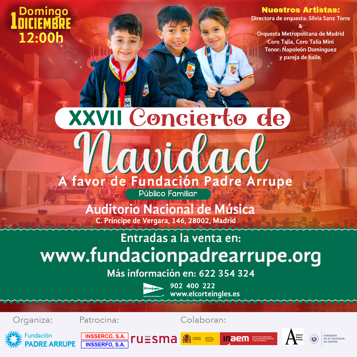 ColPadreArrupe's tweet photo. ¡Acompáñanos en el XXVII Concierto Benéfico de Navidad el 1 de diciembre a las 12:00h en el Auditorio Nacional de Madrid.
 Compra tus entradas en https://t.co/yC3quztAMo o en El Corte Inglés. https://t.co/iD9u2Xh4K4