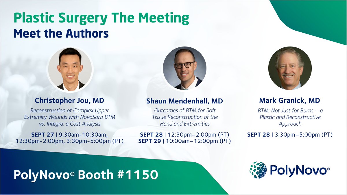 Don’t miss the opportunity to dive into recent clinical data and engage in discussions at our Meet the Author sessions with these surgeons at PSTM. Join the conversation and share your insights!
#PSTM24 #PolyNovo #RedefineHealing #MeetTheAuthors