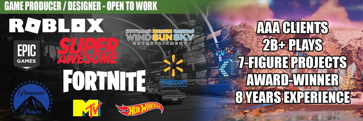 TechSpectrum_'s tweet image. Currently looking for work!

I bring over 8 years of experience as an award-winning Game Producer and Designer, having delivered top-tier game experiences across Console, PC, and Mobile platforms, totaling over 2 billion plays. 
#RobloxDev #Fortnite #UEFN