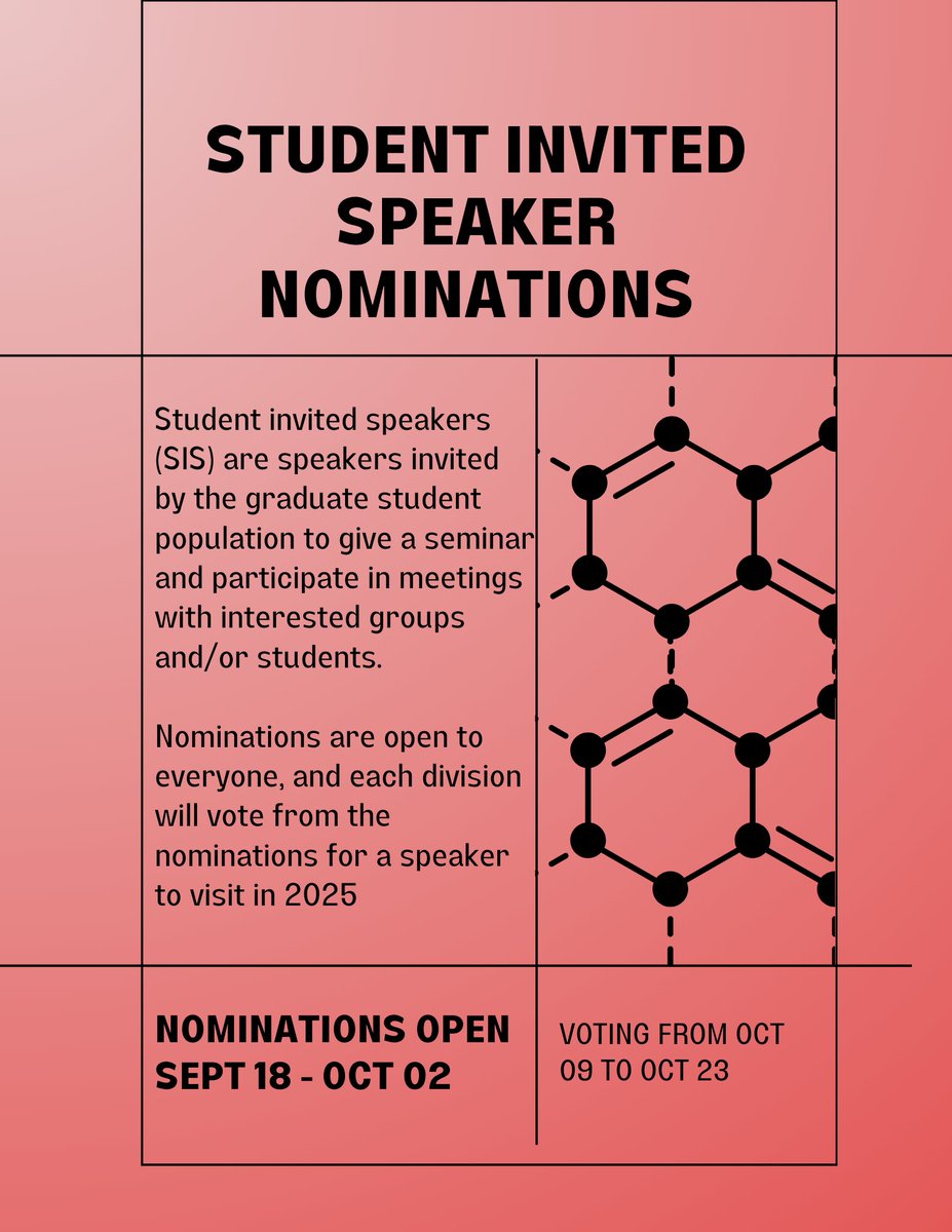 Student Invited Speaker Nominations open today! Is there anyone you're interested in hearing give a talk? A potential postdoc advisor you would like to meet with? Nominate them for a student invited speaker talk in 2025/2026.
