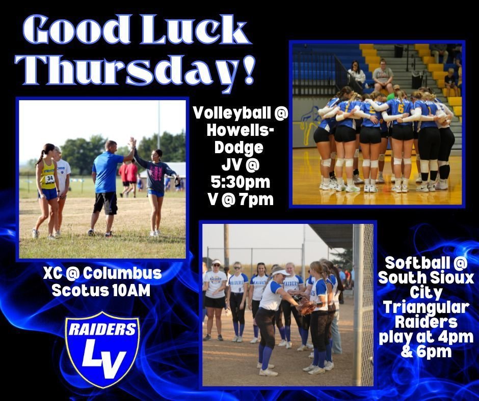 Lots of Activities Thursday.  Wishing all our Raiders the best of luck!