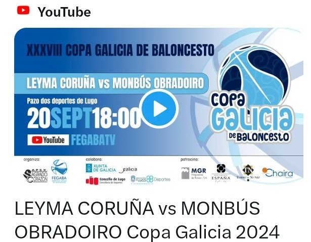 AgrasFernando's tweet photo. #OPazo #XXXVIIICopaGalicia semifináis do próximo venres transmitidas polo canal de Youtube de @FGB_Baloncesto
https://t.co/ohiioyRPLX
https://t.co/WOwkcLwnW5 https://t.co/zxAgHQ6lrL