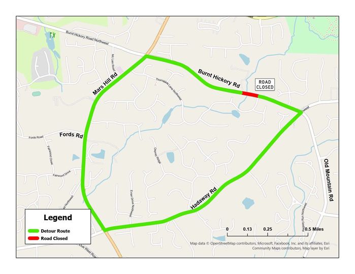 cobbcountygovt's tweet image. Cobb Commuter alert - 
On Monday, Sept. 23, Cobb DOT contractors will begin a drainage project on Burnt Hickory Road, between Mars Hill Road and Hadaway Rd, expected to be closed through Oct. 30  

More info cobbcommute.org.
#cobbcounty #cobbDOT #commute #traffic
