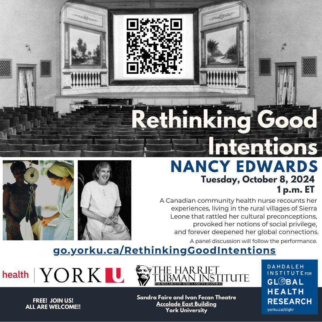 Dahdaleh Institute for Global Health Research (@dighr_yorku) on Twitter photo Join us on October 8, 2024 at 1 p.m. for a performance of Rethinking Good Intentions, performed by @nancycedwards, at the Sandra Faire & Ivan Fecan Theatre, followed by a panel discussion.
🎫 : buff.ly/3ZvF9tH
<a href="/YUGlobalHealth/">School of Global Health | York University</a> <a href="/YorkUHealth/">YorkUHealth</a> <a href="/TubmanInstitute/">The Harriet Tubman Institute</a> <a href="/YUResearch/">York U Research & Innovation</a> Join us on October 8, 2024 at 1 p.m. for a performance of Rethinking Good Intentions, performed by @nancycedwards, at the Sandra Faire & Ivan Fecan Theatre, followed by a panel discussion.
🎫 : buff.ly/3ZvF9tH
<a href="/YUGlobalHealth/">School of Global Health | York University</a> <a href="/YorkUHealth/">YorkUHealth</a> <a href="/TubmanInstitute/">The Harriet Tubman Institute</a> <a href="/YUResearch/">York U Research & Innovation</a>