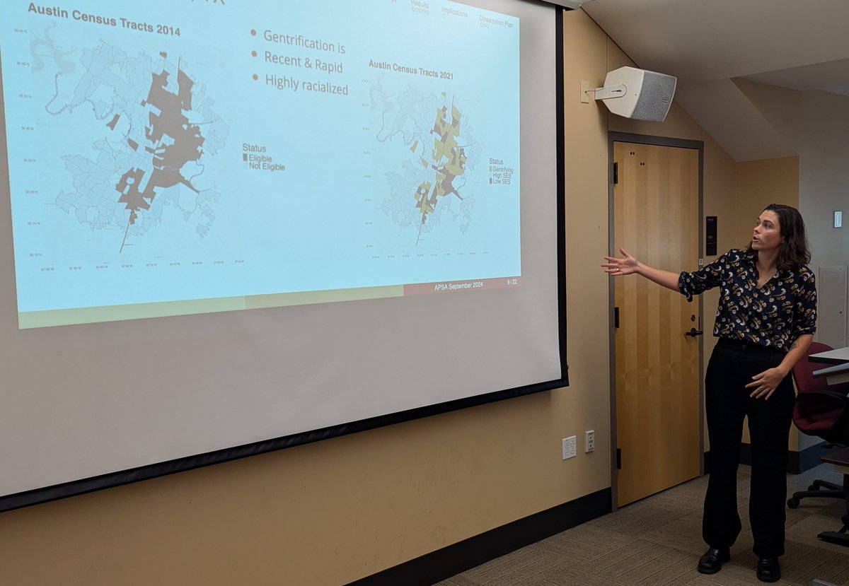 UT Government (@utgovernment) on Twitter photo Today <a href="/UTGovernment/">UT Government</a>, graduate student Allison Verrilli presented her research, “New Faces Changing Spaces: How Gentrification Shapes Demand for Policing,” as part of the American Politics Speaker Series. Today <a href="/UTGovernment/">UT Government</a>, graduate student Allison Verrilli presented her research, “New Faces Changing Spaces: How Gentrification Shapes Demand for Policing,” as part of the American Politics Speaker Series.