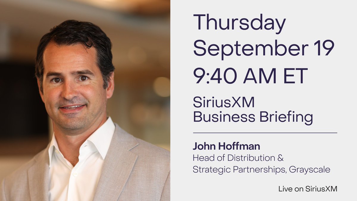 TOMORROW: Our Head of Distribution & Partnerships, John Hoffman, joins @ SIRIUSXM for the @BizBriefing to discuss the current state of the #crypto  market. 🔊Tune in TOMORROW at 9:40 AM ET on @SIRIUSXM / @