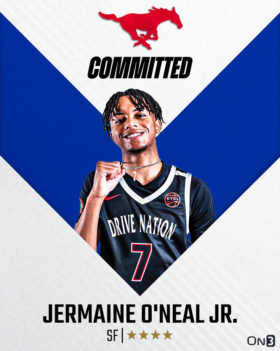 BREAKING: 4-star SF, NBA legacy Jermaine O'Neal, Jr. commits to #SMU Basketball and Andy Enfield.

The Dynamic Prep standout is a Top 100 prospect in America.

Big start to the 2025 class for the Mustangs.

Story: on3.com/teams/smu-must…