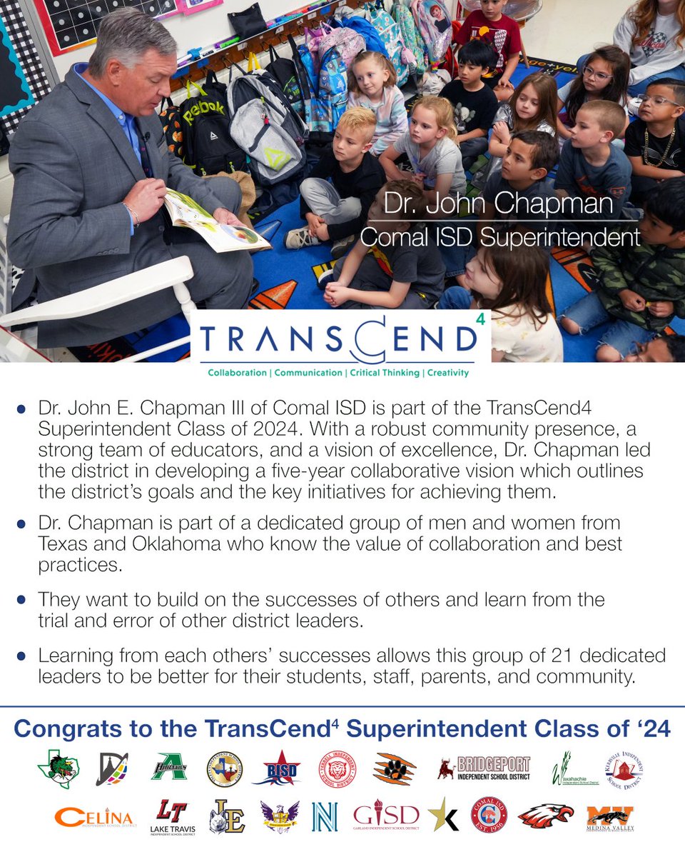 TransCend4 (@tcend4) on Twitter photo We head to one of the fastest growing districts in Texas to meet the next member of the <a href="/TCend4/">TransCend4</a> Superintendent Class of '24. Dr. John Chapman’s pragmatic approach has sparked a transformative shift in focus in Comal which positions students for even greater levels of success. We head to one of the fastest growing districts in Texas to meet the next member of the <a href="/TCend4/">TransCend4</a> Superintendent Class of '24. Dr. John Chapman’s pragmatic approach has sparked a transformative shift in focus in Comal which positions students for even greater levels of success.