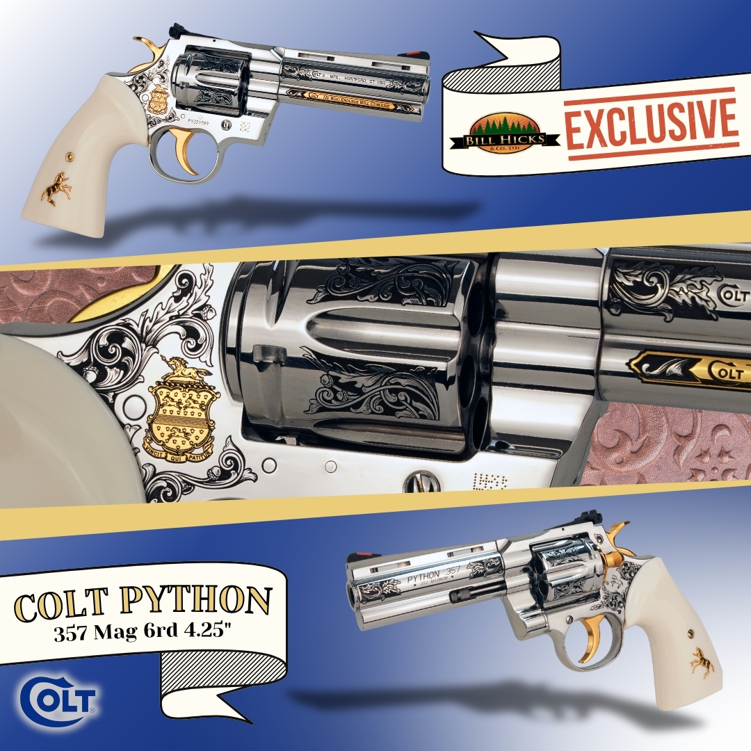 billhicksco's tweet photo. LIMITED EDITION BHC Exclusive Colt Python 
24kt gold Armsmear Badge with the inscription "Vincit Qui Patitur" is engraved into the right-hand side of the frame as is its translation “He Who Endures Will Conquer”. Only 150 are in production!!
#limitededition #coltpython #firearms https://t.co/aTk6dOlrIe