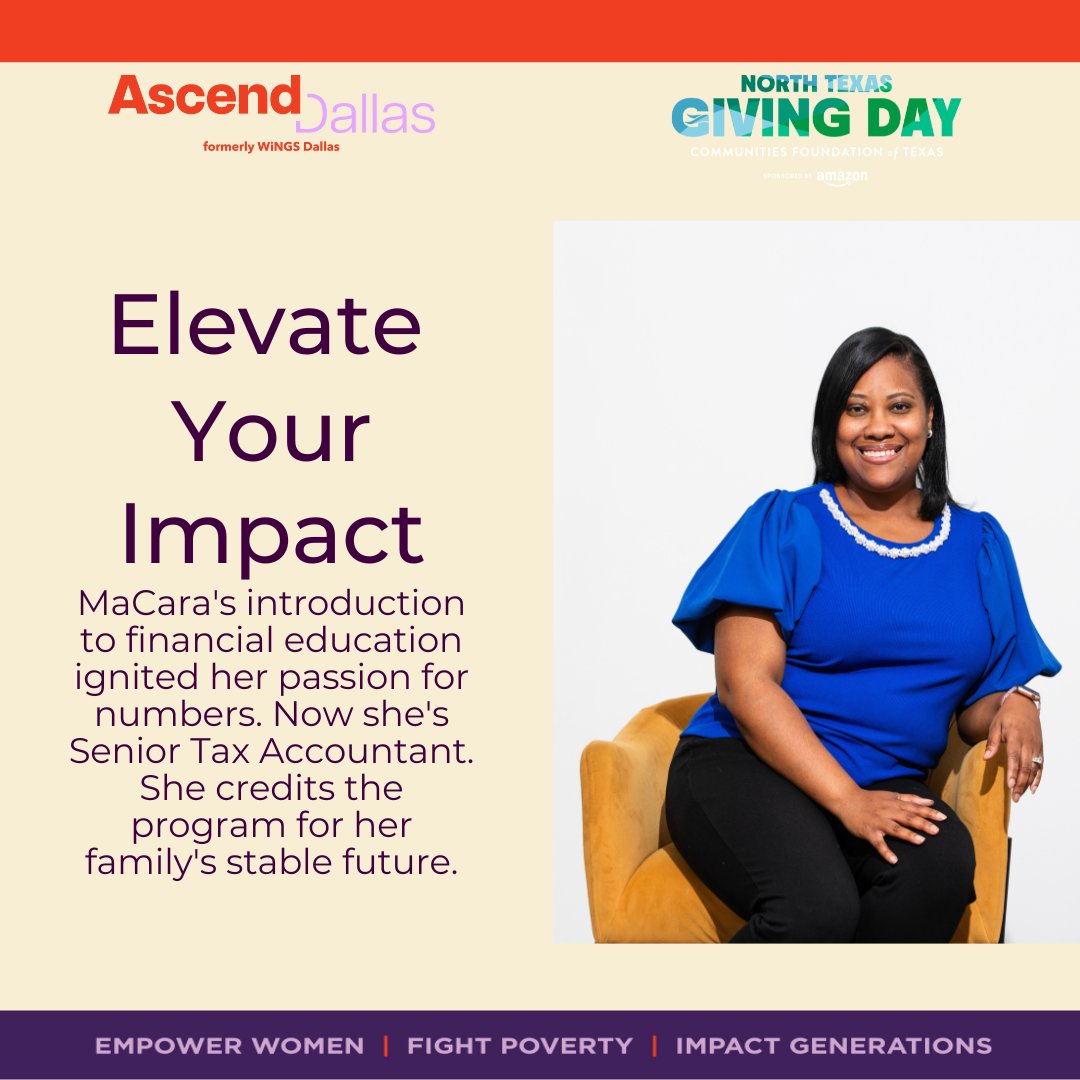 MaCara’s passion for numbers led her to become a Senior Tax Accountant! With hard work and support from Ascend, she’s built a stable future for her family. 

NTX Giving Day is TOMORROW – support more stories like hers!

Linke to give: bit.ly/4em1eiS

#NTxGivingDay