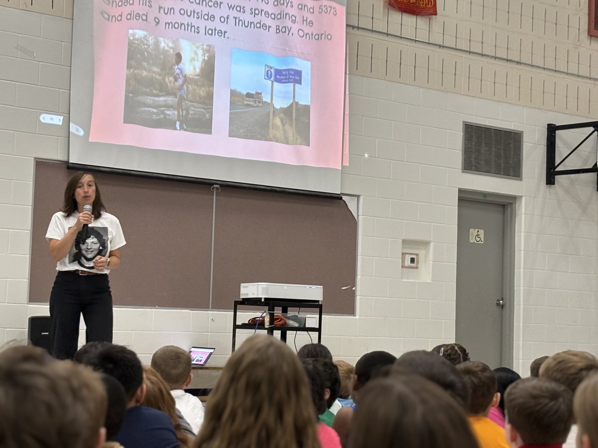 Students gathered in the gym today for the official launch of our 2024 Terry Fox Foundation fundraiser! A big thank you to Mrs. Divell and the organizing committee. Please donate at schools.terryfox.ca/90327
