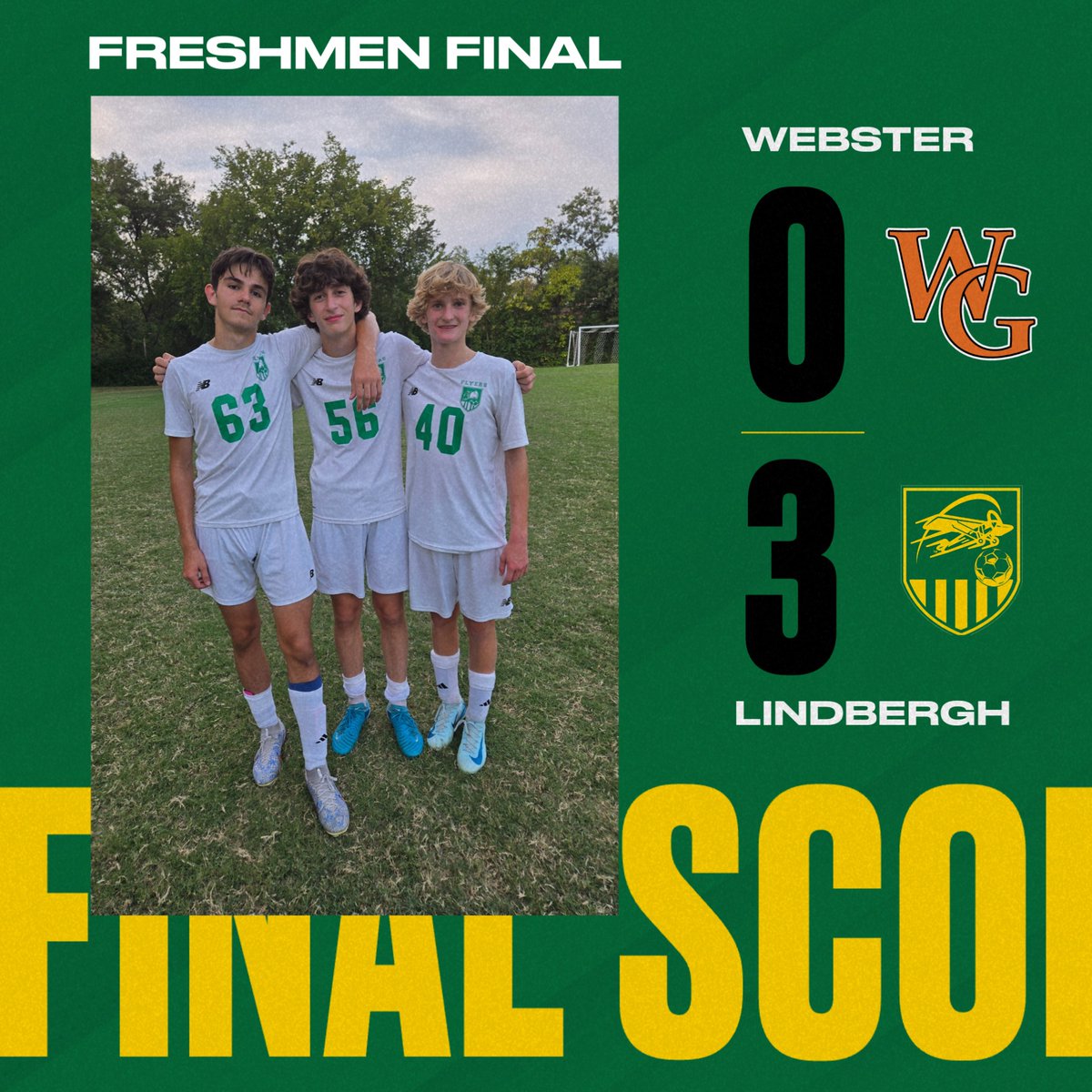 Freshmen pick up a road win at Webster!
Goals: Marko Ndoka, Nick Kaade, and Owen Seltzer
Assists: Gage Migneco, Marko Ndoka,  and Ethan Dairaghi