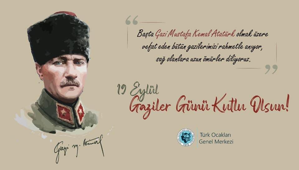 Başta Gazi Mustafa Kemal Atatürk olmak üzere vefat eden bütün gazilerimizi rahmetle anıyor, sağ olanlara uzun ömürler diliyoruz.

19 Eylül Gaziler Günü Kutlu Olsun!🇹🇷