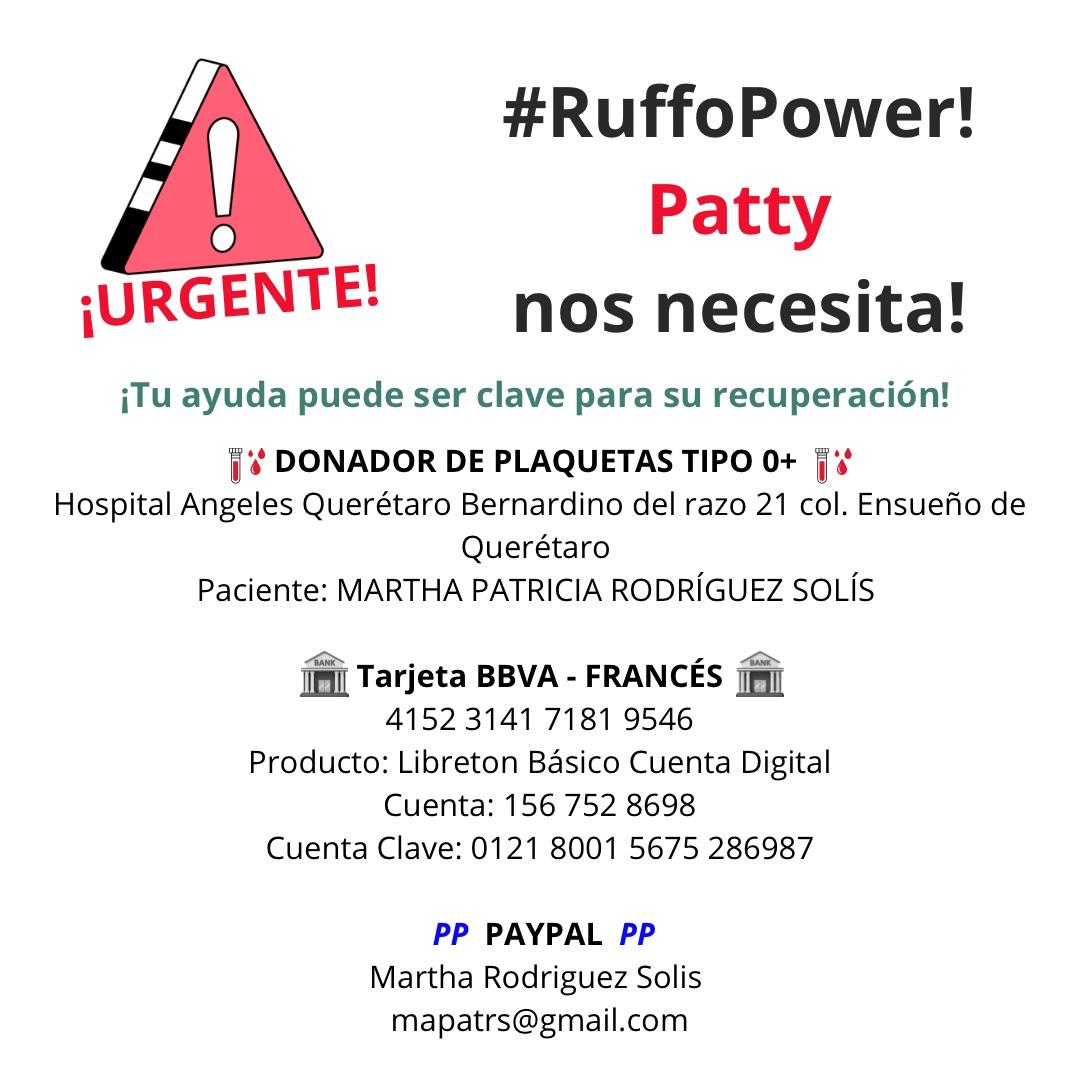 Seguimos compartiendo la información para poder ayudar a nuestra querida #Patty! 
Necesita de todos nosotros en estos momentos difíciles🙏🏻
Todo aporte, por pequeño que sea, suma y ayuda a que Patty pueda seguir recibiendo sus tratamientos médicos.