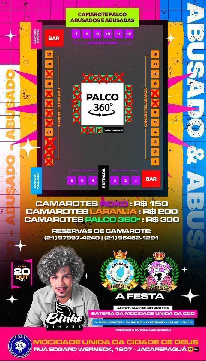 Dia 20 de outubro nossa festa na escola de samba  mocidade na beira da pista ,local privado entrada O800 ., Aos amigos e adeptos  a nossa turma seram bem-vindos  🤜🏾🤛🏾🚀🕺🏾💃🏾🍻🍻🎉