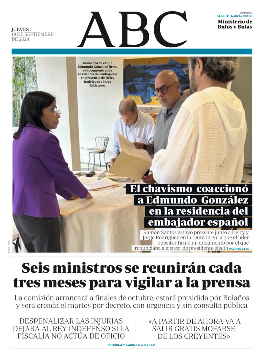 IdiazAyuso's tweet photo. Una comisión creada por decreto, sin pasar por el parlamento, hecha desde el ejecutivo, para controlar a la prensa. 

Adelantamos a Venezuela por la izquierda. https://t.co/9gAj1gKYRk