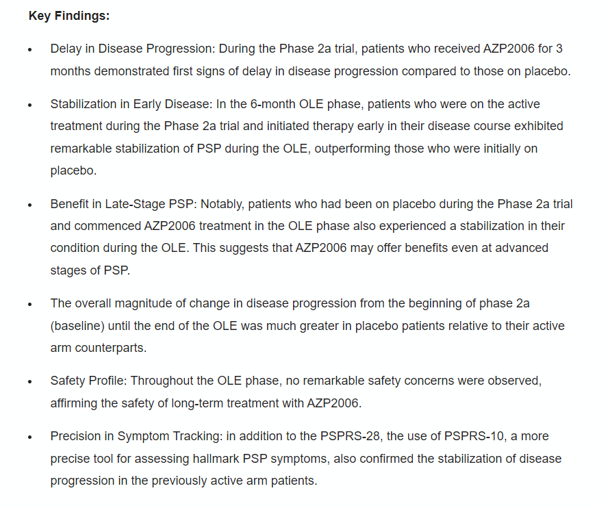 KristopheDiaz's tweet photo. Congratulations to #Alzprotect - promising top line results for #AZP2006
@CurePSP is excited by this progress and my team is looking forward to learning more about the data and next steps!
https://t.co/b5gFDo6SHv https://t.co/S23RLHe4Mf