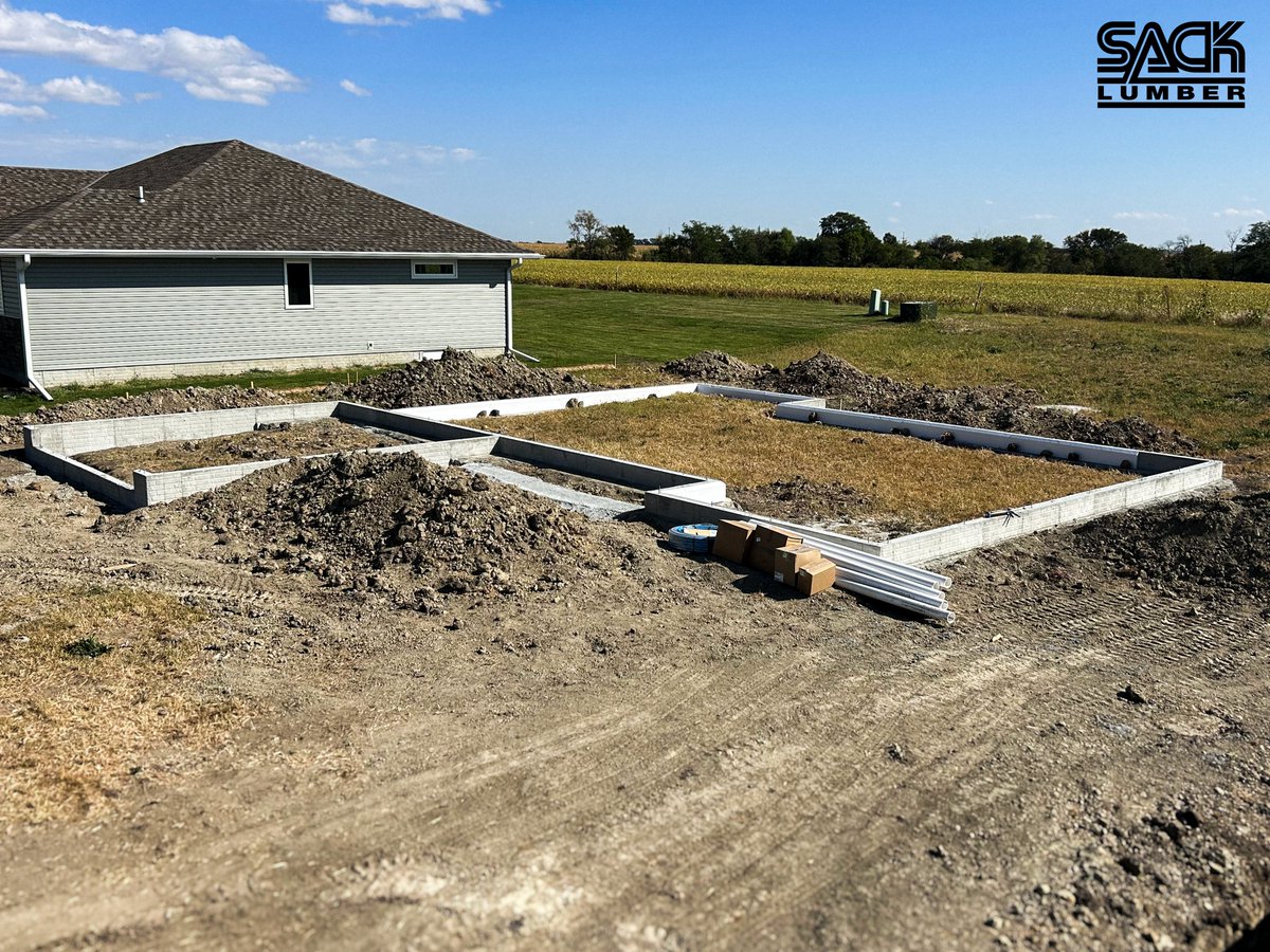 Foundation has been poured for a custom house and a FUTURE Spec House in Crete 👀🤞
.
.
#SackLumber #foundationpoured #newconstruction