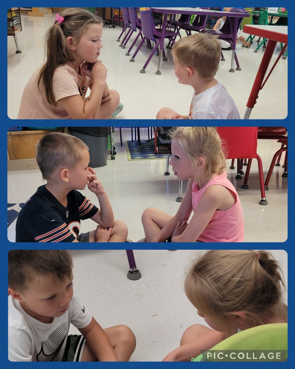 Kindergartners are rocking out the skill of turning and talking with a friend.  #dg58pride #LEchoosesHAPPY
