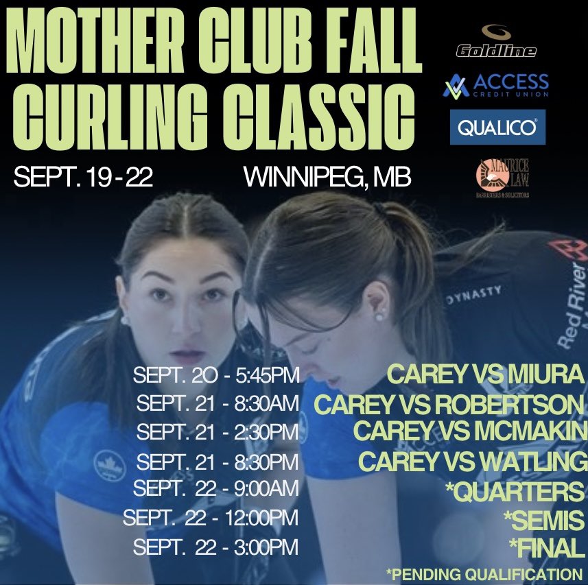 T-2 days until our first spiel of the season 🙌

Our Season gets underway this weekend at the Mother Club Curling Classic! Scores will be available here at the end of the game or you can follow along with the line scores on Curling Zone!