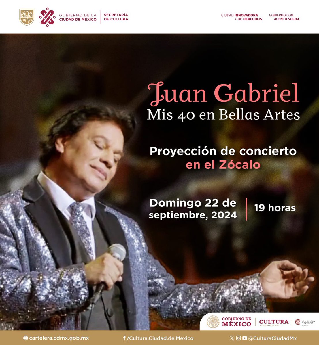 #CoberturaMx llega con #JuanGabriel al Zócalo de la #CDMX

La <a href="/CulturaCiudadMx/">Secretaría de Cultura de la Ciudad de México</a> ofrece la explanada del #zócalo para que decenas de fans de 'El Divo de Juárez' puedan asistir a cantar sus grandes éxitos.

Este domingo 22 de septiembre a las 19h

#accesogratuito