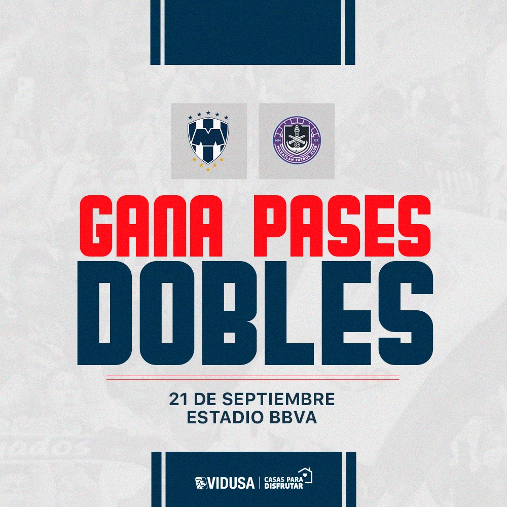 Gana pases dobles para Rayados, cortesía de VIDUSA 🇫🇮

Sigue los pasos para participar:

📲 Sigue a <a href="/vidusacasas/">VIDUSA</a>, <a href="/AguanteRayado/">Soy Rayado y tengo Aguante</a> y <a href="/mty_360/">MTY360™</a>
👍 Dale like a este tweet 
🔁 RT 
👥 Deja tú pronóstico del partido

El ganador se dará a conocer el 21 de septiembre.