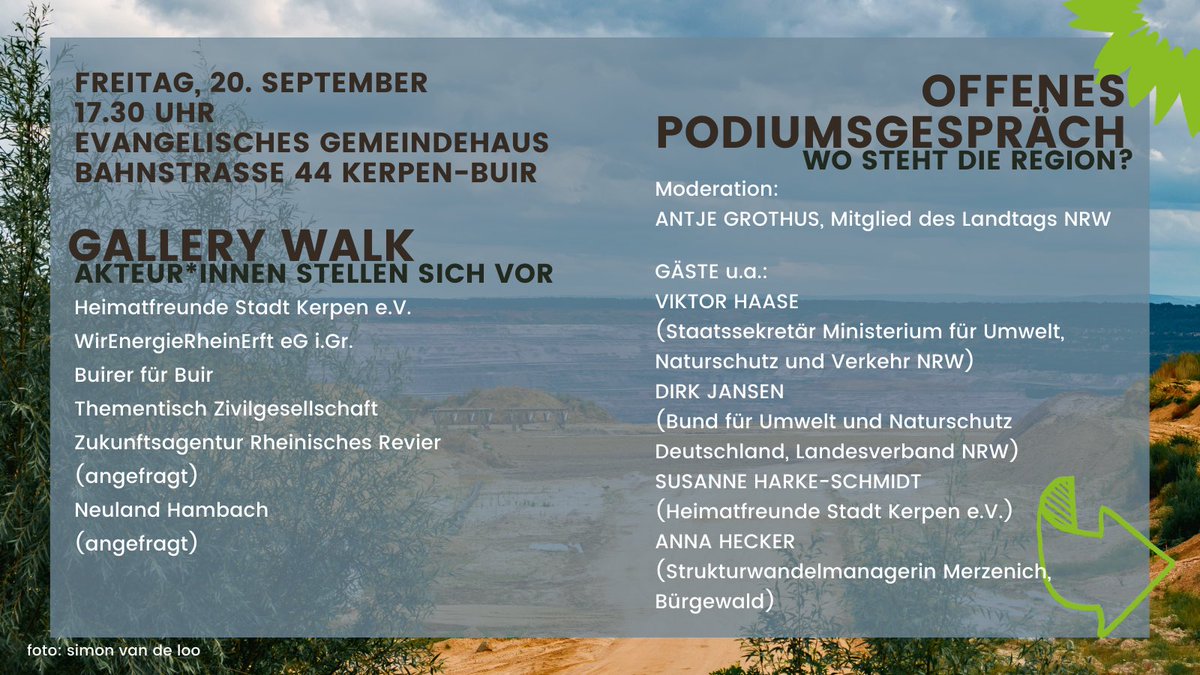 antjegrothus's tweet photo. Darüber spreche ich mit
Viktor Haase, Staatssekretär im @UmweltNRW 
Dirk Jansen @bund_nrw 
Susanne Harke-Schmidt #Heimatfreunde @Kolping_Kerpen 
Anna Hecker Strukturwandelmanagerin  #Merzenich #Bürgewald und vielen anderen spannenden Gästen 
💚- liche Einladung ‼️

⬇️ https://t.co/aFrScZLwZF