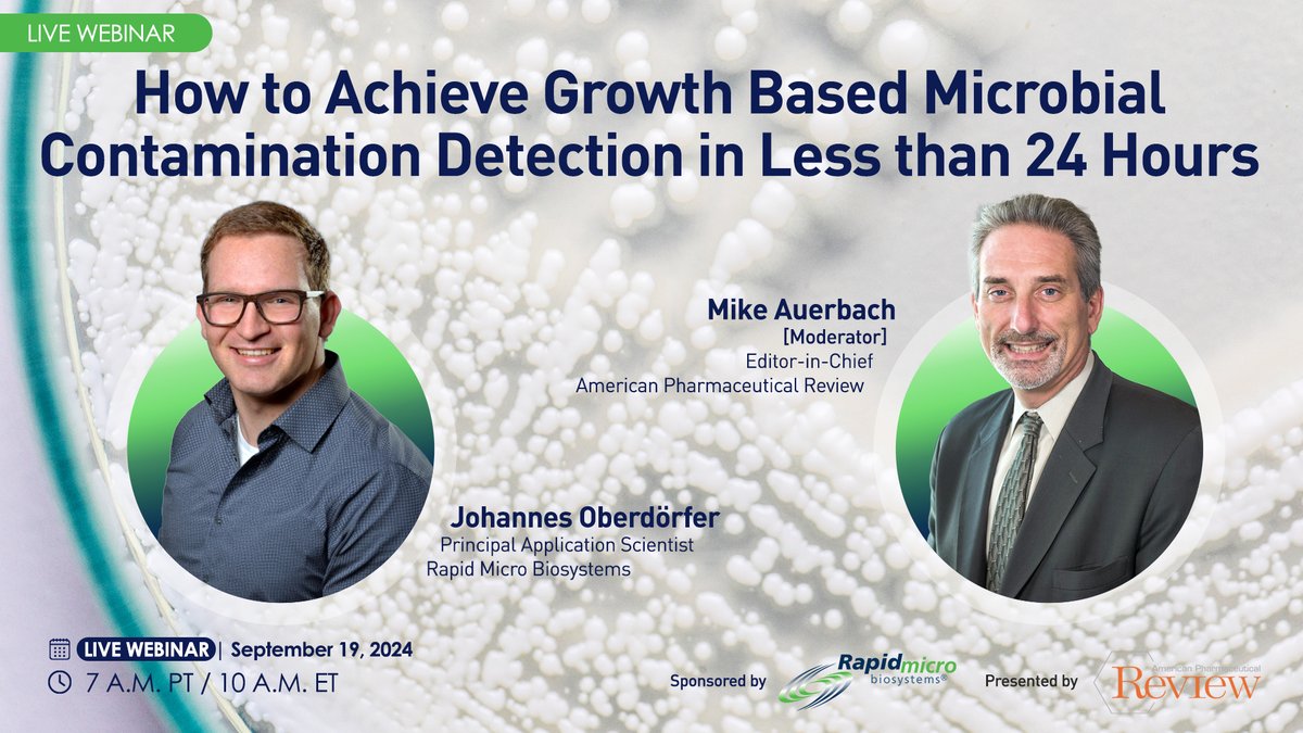 AmPharmRev's tweet image. Join Us Tomorrow for a Live Webinar - How to Achieve Growth Based Microbial Contamination Detection in Less than 24 Hours

🌐 Register Here: workcast.com/register?cpak=…

🗓️ Date: September 19, 2024 | 🕖 Time: 7AM Pacific

See you there! 👋

#PharmaWebinar #MicrobialDetection #RMM