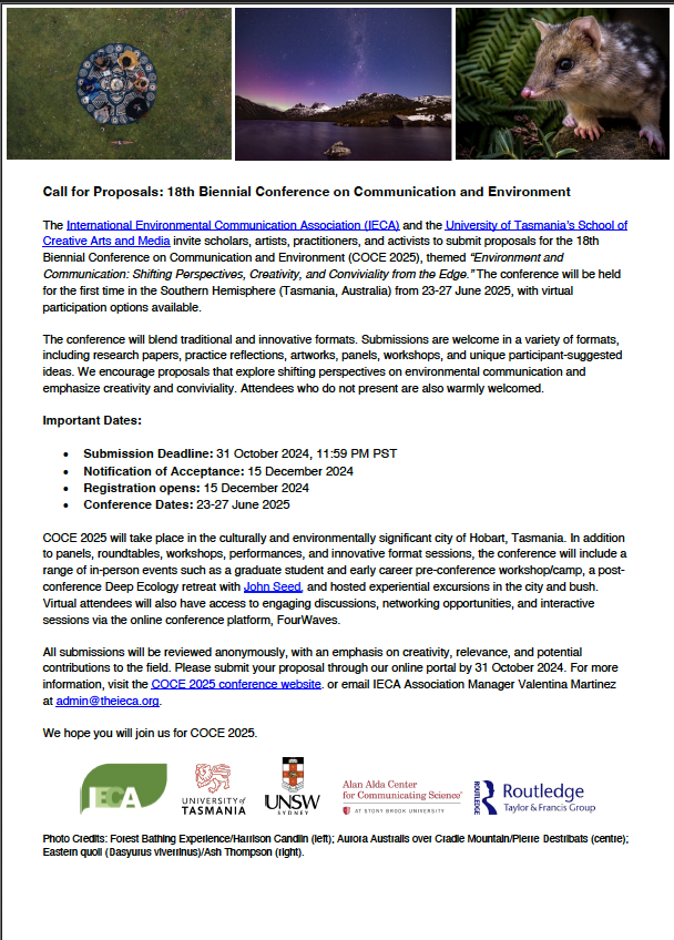 This looks like a great meeting! 

International Conference on Communication and Environment (COCE 2025) event.fourwaves.com/coce2025/pages