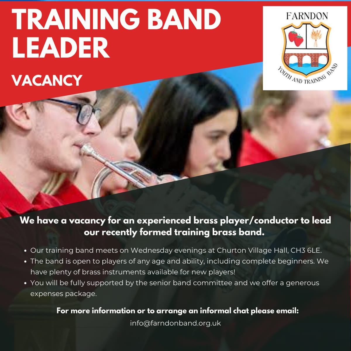 The Search is on.  Have you got what it takes to inspire the next generation. 
Let us know info@farndonband.org.uk