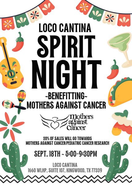 M_AgainstCancer's tweet photo. If you don’t feel like cooking or haven’t made dinner plans, grab a bite at Loco Cantina for MAC Spirit Night tonight!!!

From 5:00 pm - 9:30 pm, they are generously donating 20% of sales to benefit Mothers Against Cancer &amp; Pediatric Cancer research. 

Hope to see you there!🎗️💛 https://t.co/BGkOHQUsZL