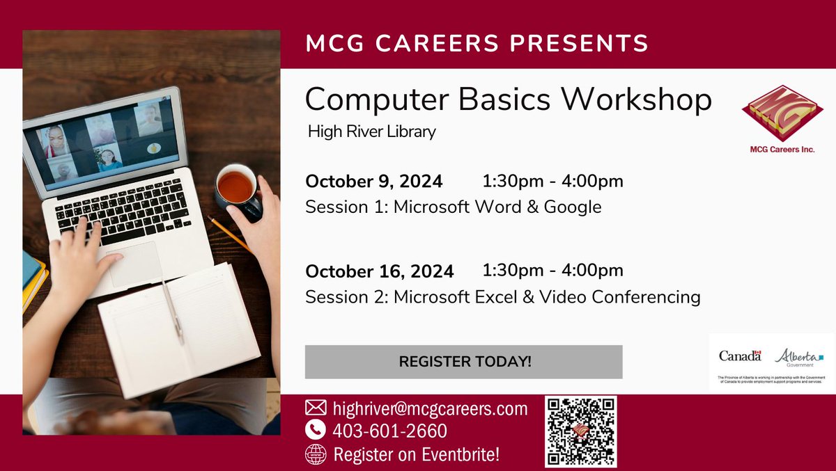 MCG Careers is hosting a Computer Basics workshop series in High River. Join us to learn how to navigate technology! #SeeGoodThings #MCGCareers #ComputerBasics