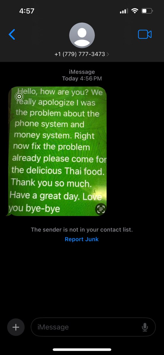 anewman1719's tweet photo. Thai place near us had a phone issue last night, just got this apology. Love you too, Thai Town 5. https://t.co/dY4LJ7JNgv