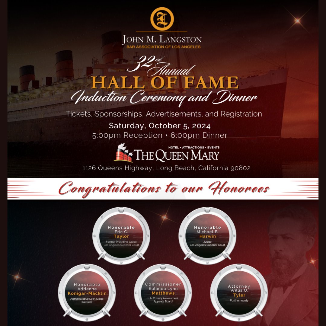 LACBA's tweet photo. Be sure not to miss the Hall of Fame Induction Ceremony & Dinner of our affiliate, @_langstonbar ππ³οΈ
π² To learn more and get your tickets, visit: https://t.co/pZPYVPSl3h
#LangstonBarAssociation #LACBA #Ceremony #LegalNetwork #BarAssociations #LosAngelesLawyers https://t.co/TKI9Zi2dNL
