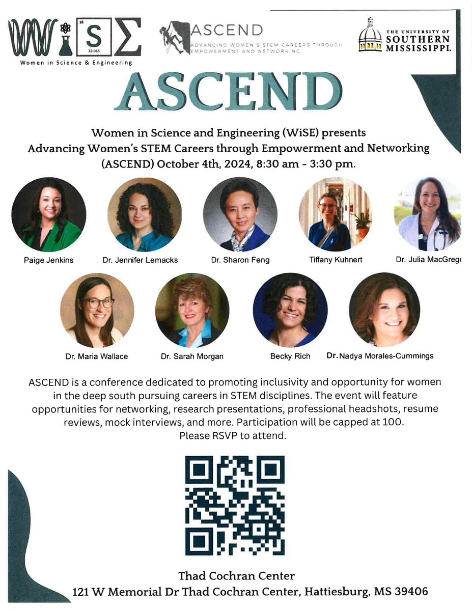 Center faculty Dr. Maria Wallace will present at the 10/4 ASCEND (Advancing Women’s STEM Careers Through Empowerment &amp; Networking) Conference in Hattiesburg, a free event hosted by WiSE USM. Learn more and register at wiseusm.wixsite.com/wise/events-1/… #Centered #Academia #Balance #SMTTT