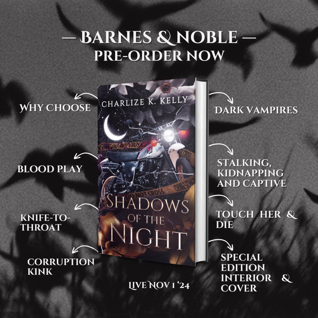 charlizekkelly's tweet photo. SHADOWS OF THE NIGHT’s 1st birthday is coming up so, snag your copy of its special edition on B&N (link in bio⛓️)
#shadowsofthenight🌙 #charlizekkelly #thelostboysretelling #vampires #indieauthor #bookcommunity #readercommunity #authorcommunity #writerscommunity #sotnduet🌙 https://t.co/EG4W5SkAV3
