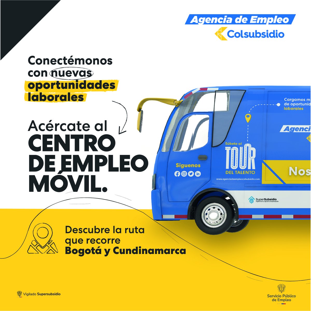 Nuestra Unidad Móvil llega con servicios de empleo a todas las localidades de Bogotá y municipios de Cundinamarca.